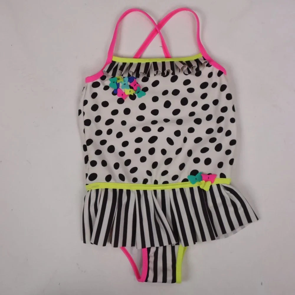 Deux Par Deux One Piece Swimsuit Butterfly Neon Summer Beach Skirt Girl